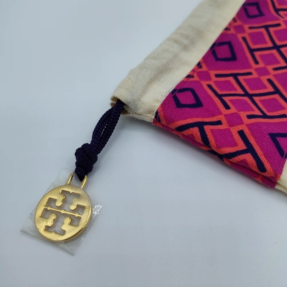 Tory Burch Geo Print Canvas Drawstring Pouch Dust Bag Pink Orange Navy Purple